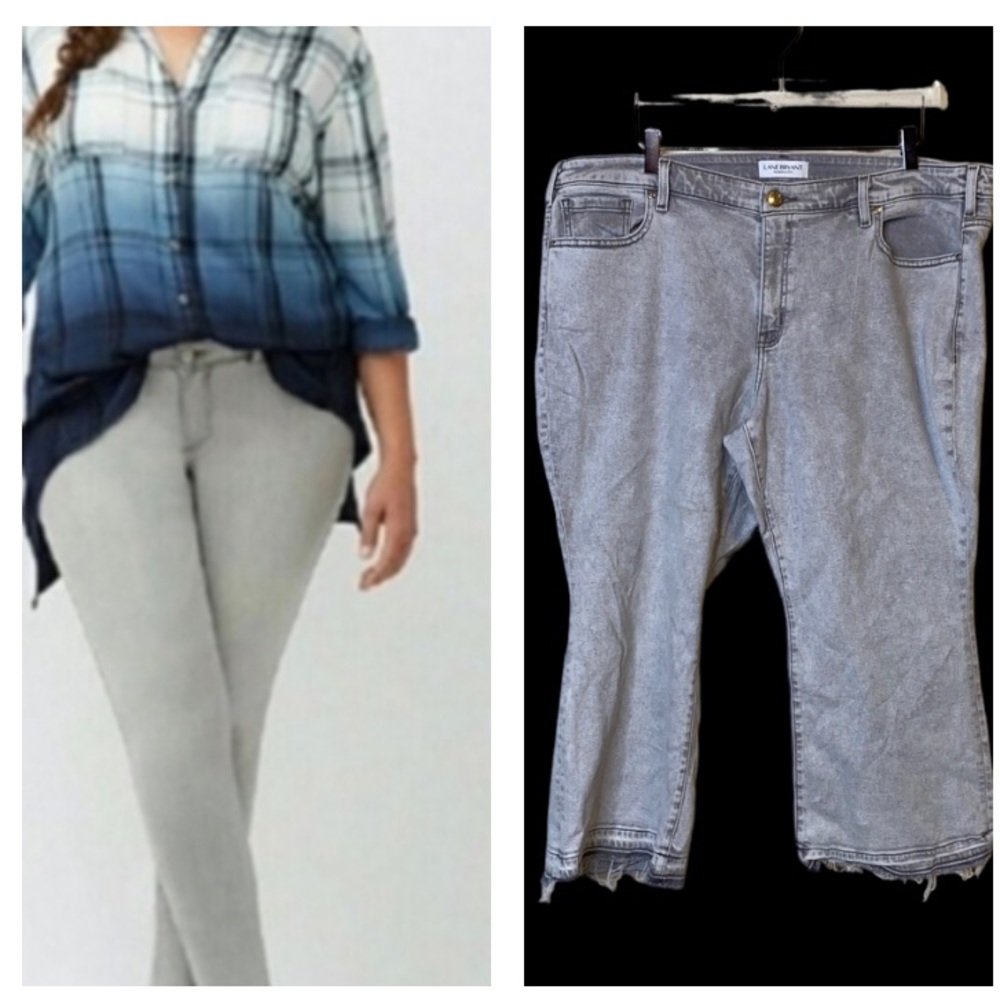 Lane Bryant Gray Acid Washed Crop Wide Leg Frayed Hem Jeans 22
